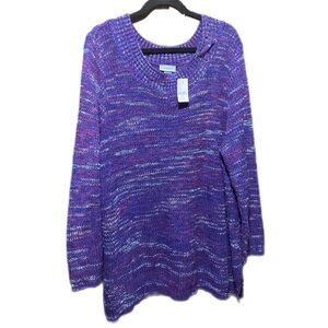 Catherines Plus Size 3X Knit Purple Tunic Sweater Bohemian V Neck Marled Casual